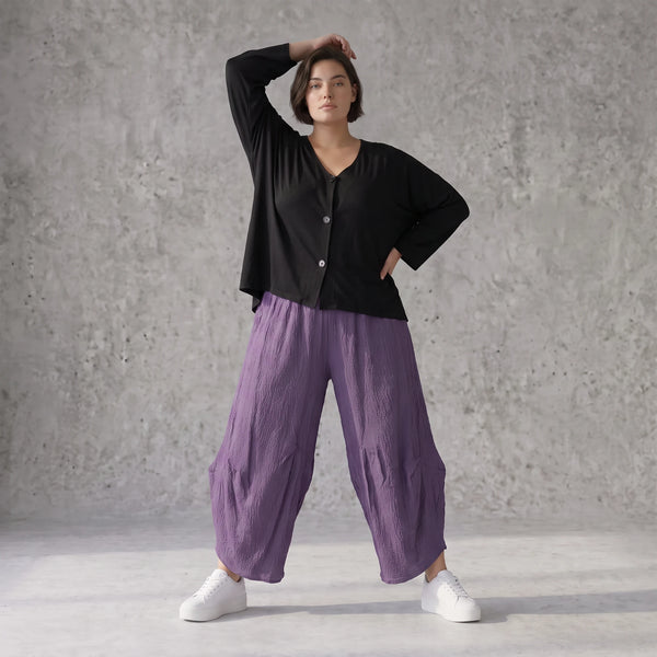 Damen Hose Avantgarde Viskose Lila, Ballonschnitt, Elastikbund, Oversize große Größen – AKH Fashion