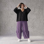Damen Hose Avantgarde Viskose Lila, Ballonschnitt, Elastikbund, Oversize große Größen – AKH Fashion