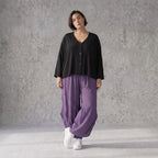 Damen Hose Avantgarde Viskose Lila, Ballonschnitt, Elastikbund, Oversize große Größen – AKH Fashion