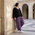 Damen Hose Avantgarde Viskose Lila, Ballonschnitt, Elastikbund, Oversize große Größen – AKH Fashion