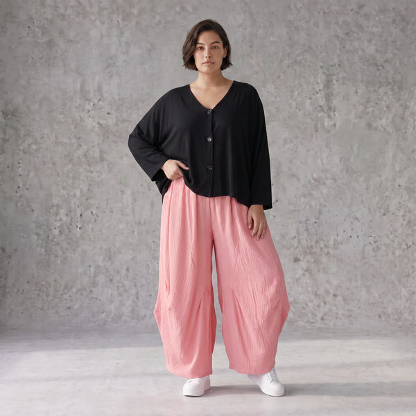 Damen Hose Avantgarde Viskose Rosa, Ballonschnitt, Elastikbund, Oversize große Größen – AKH Fashion