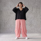 Damen Hose Avantgarde Viskose Rosa, Ballonschnitt, Elastikbund, Oversize große Größen – AKH Fashion