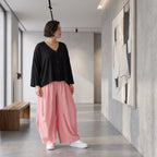 Damen Hose Avantgarde Viskose Rosa, Ballonschnitt, Elastikbund, Oversize große Größen – AKH Fashion