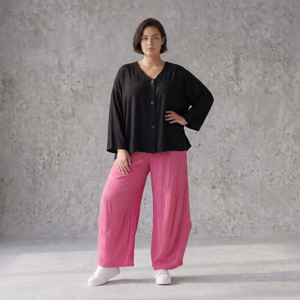 Damen Hose Avantgarde Viskose Fuchsia, Ballonschnitt, Flügeltaschen, Oversize große Größen – AKH Fashion