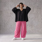 Damen Hose Avantgarde Viskose Fuchsia, Ballonschnitt, Flügeltaschen, Oversize große Größen – AKH Fashion