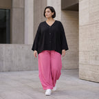 Damen Hose Avantgarde Viskose Fuchsia, Ballonschnitt, Flügeltaschen, Oversize große Größen – AKH Fashion