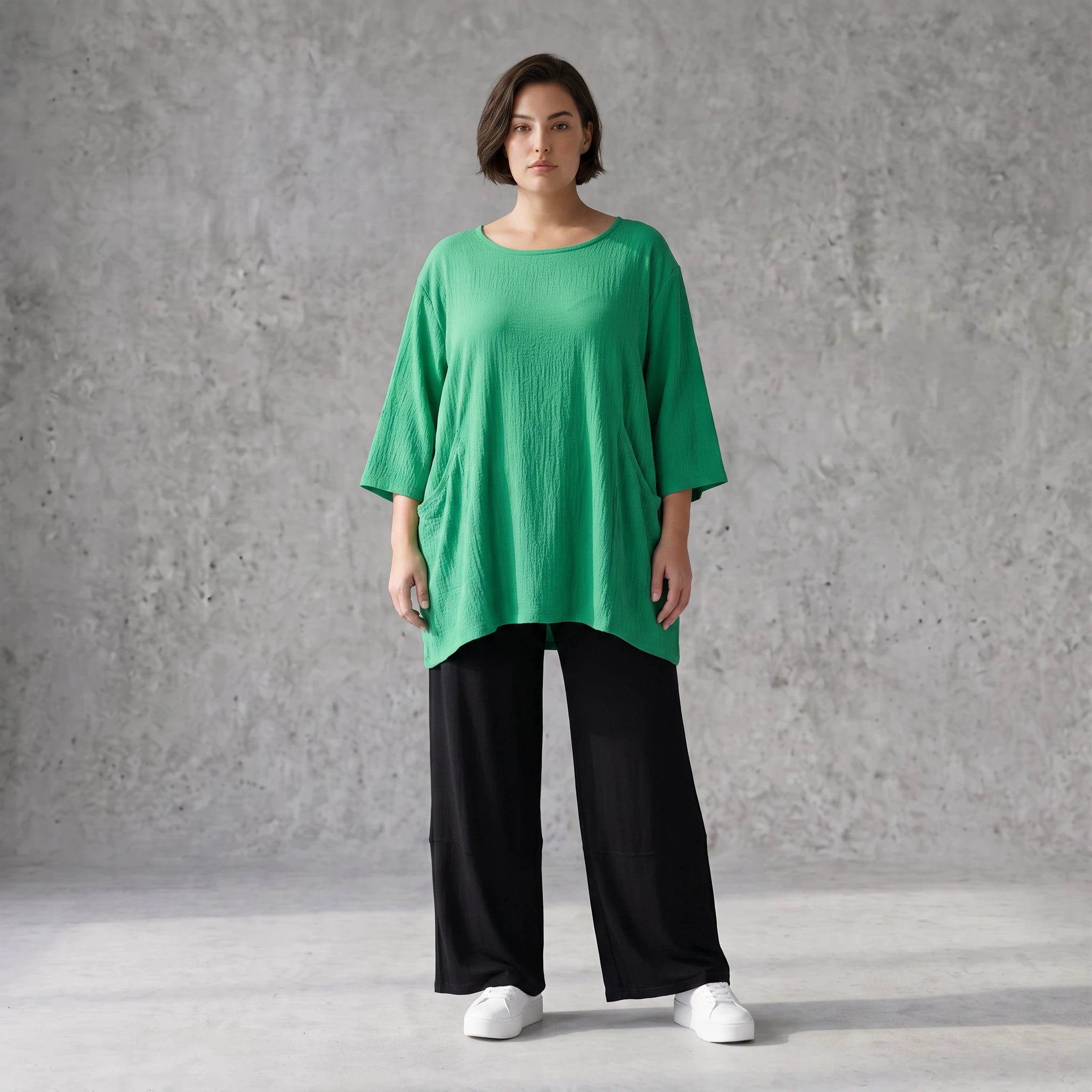 Damen Shirt Avantgarde Viskose Grün, A-Linie, Seitentaschen, Oversize große Größen – AKH Fashion