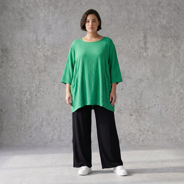 Damen Shirt Avantgarde Viskose Grün, A-Linie, Seitentaschen, Oversize große Größen – AKH Fashion