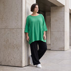 Damen Shirt Avantgarde Viskose Grün, A-Linie, Seitentaschen, Oversize große Größen – AKH Fashion