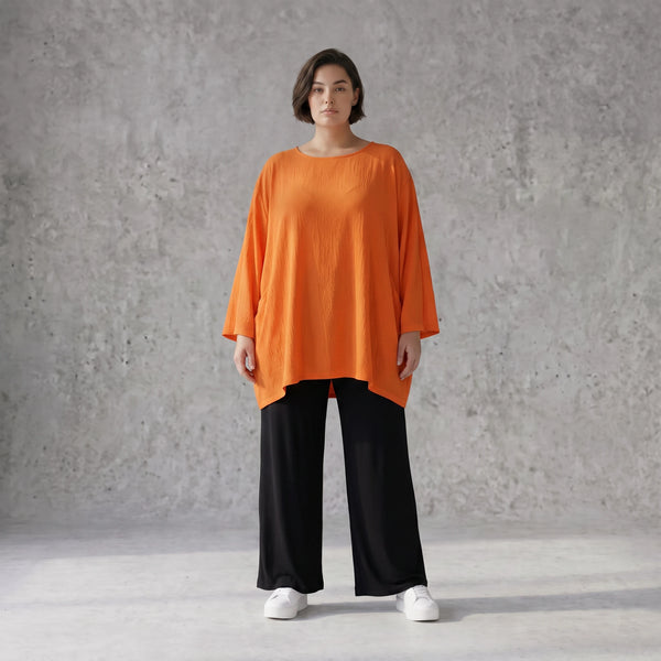 Damen Shirt Avantgarde Viskose Orange, A-Linie, Seitentaschen, Oversize große Größen – AKH Fashion