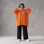 Damen Shirt Avantgarde Viskose Orange, A-Linie, Seitentaschen, Oversize große Größen – AKH Fashion