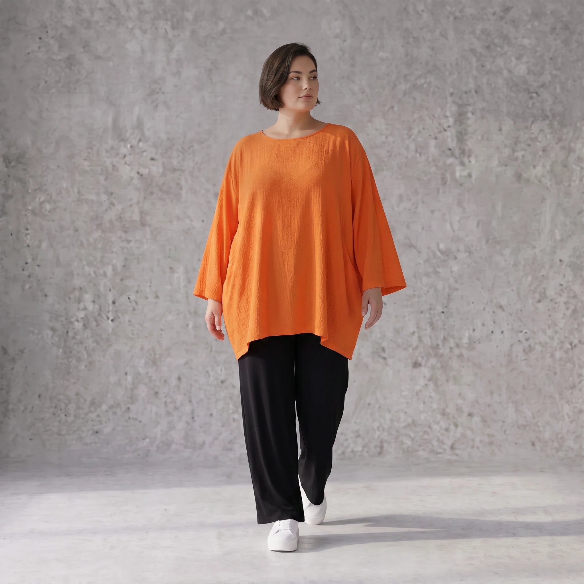 Damen Shirt Avantgarde Viskose Orange, A-Linie, Seitentaschen, Oversize große Größen – AKH Fashion