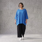 Damen Shirt Avantgarde Viskose Royalblau, A-Linie, 3/4-Arm, Seitentaschen, Oversize große Größen – AKH Fashion
