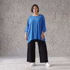 Damen Shirt Avantgarde Viskose Royalblau, A-Linie, 3/4-Arm, Seitentaschen, Oversize große Größen – AKH Fashion
