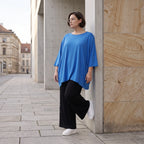 Damen Shirt Avantgarde Viskose Royalblau, A-Linie, 3/4-Arm, Seitentaschen, Oversize große Größen – AKH Fashion
