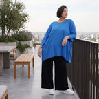 Damen Shirt Avantgarde Viskose Royalblau, A-Linie, 3/4-Arm, Seitentaschen, Oversize große Größen – AKH Fashion