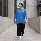 Damen Shirt Avantgarde Viskose Royalblau, A-Linie, 3/4-Arm, Seitentaschen, Oversize große Größen – AKH Fashion