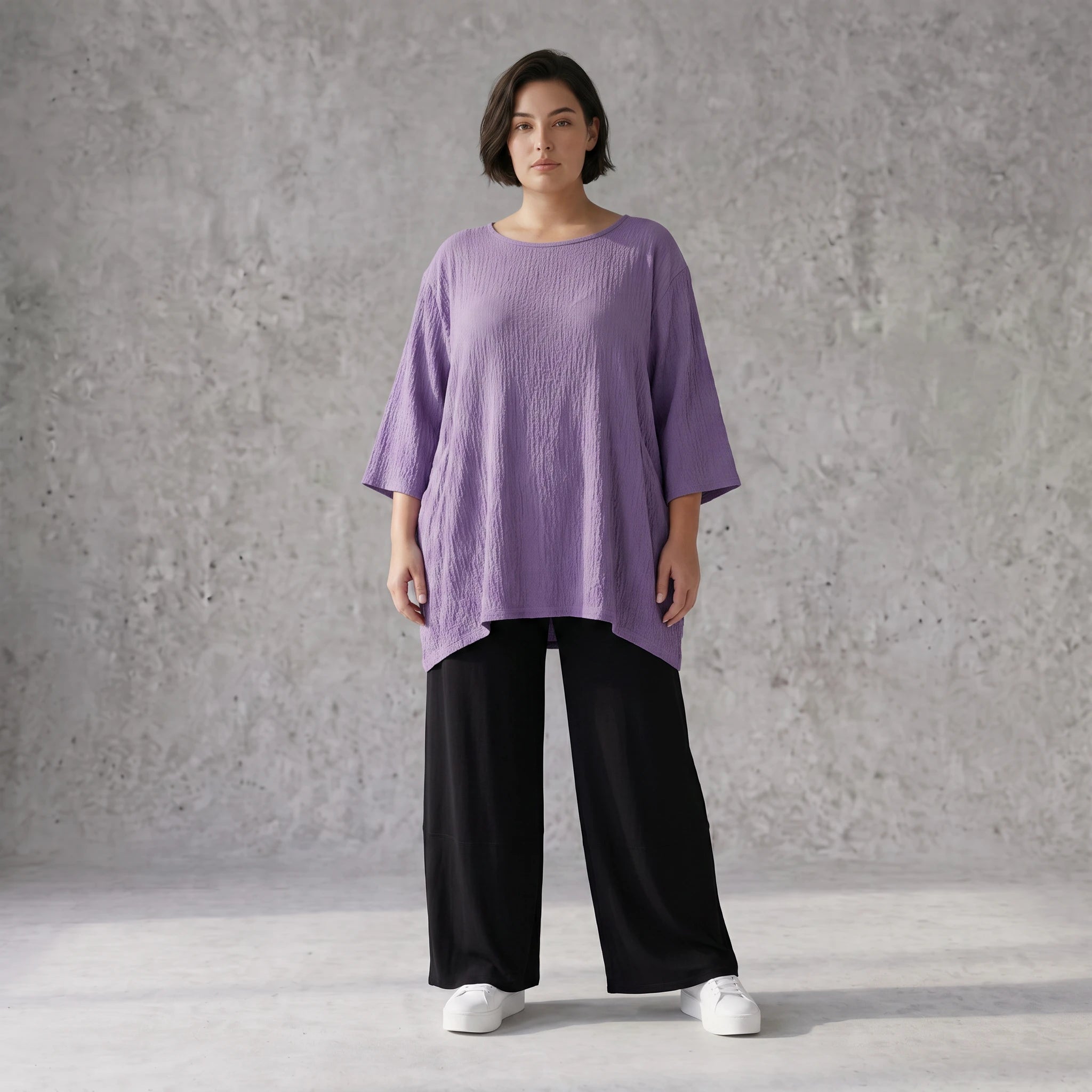 Damen Shirt Avantgarde Viskose Lila, A-Linie, Seitentaschen, Oversize große Größen – AKH Fashion