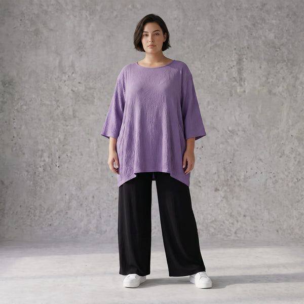 Damen Shirt Avantgarde Viskose Lila, A-Linie, Seitentaschen, Oversize große Größen – AKH Fashion