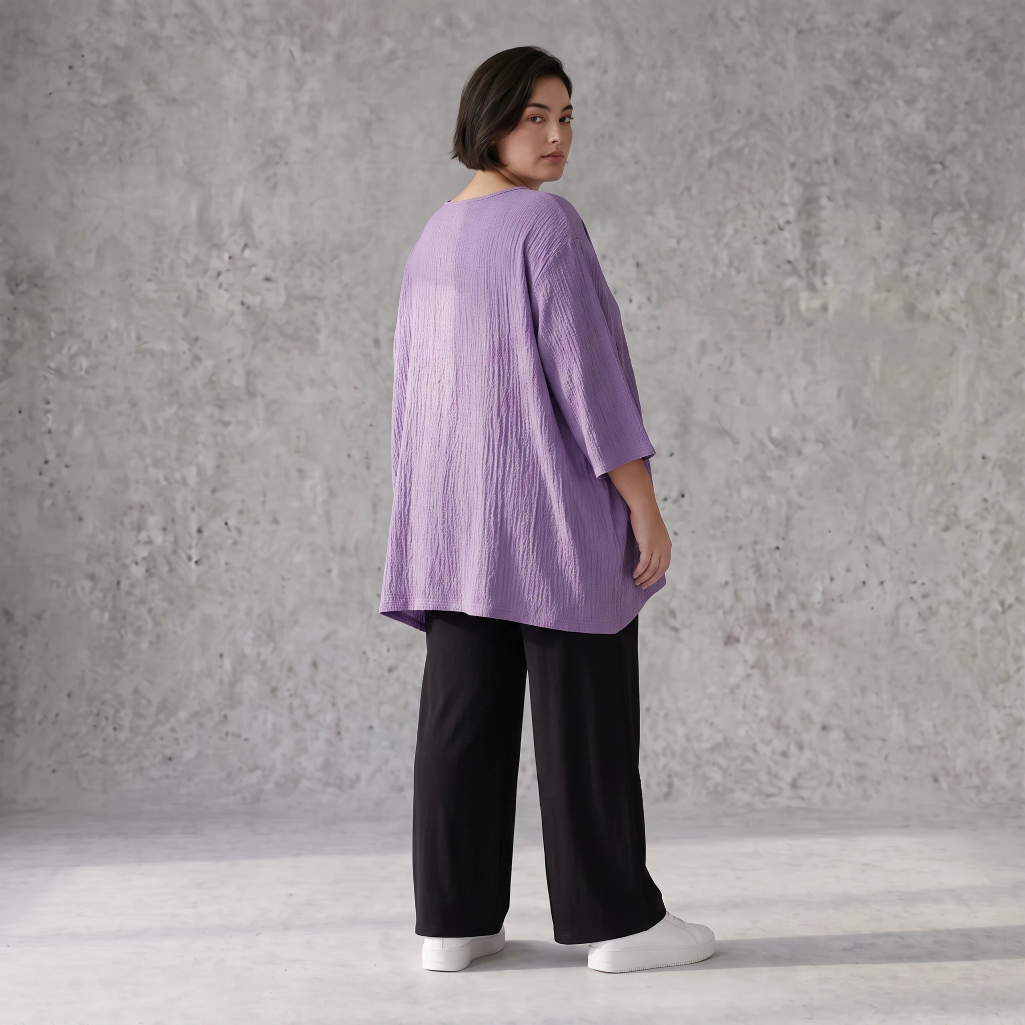 Damen Shirt Avantgarde Viskose Lila, A-Linie, Seitentaschen, Oversize große Größen – AKH Fashion
