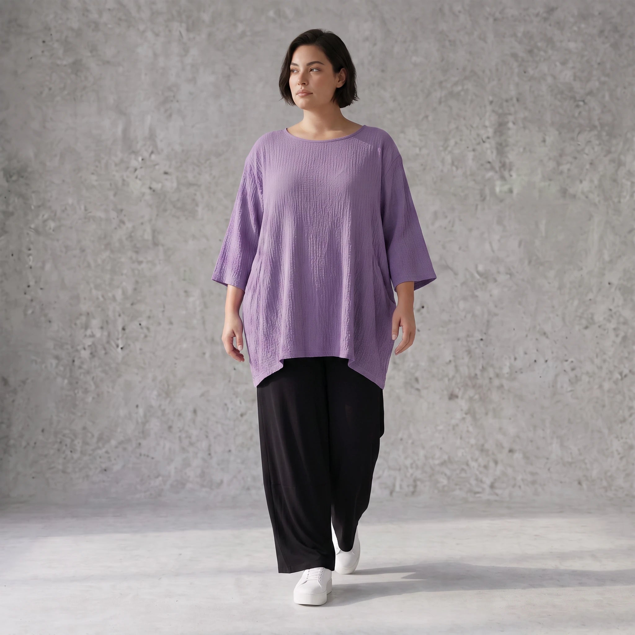 Damen Shirt Avantgarde Viskose Lila, A-Linie, Seitentaschen, Oversize große Größen – AKH Fashion