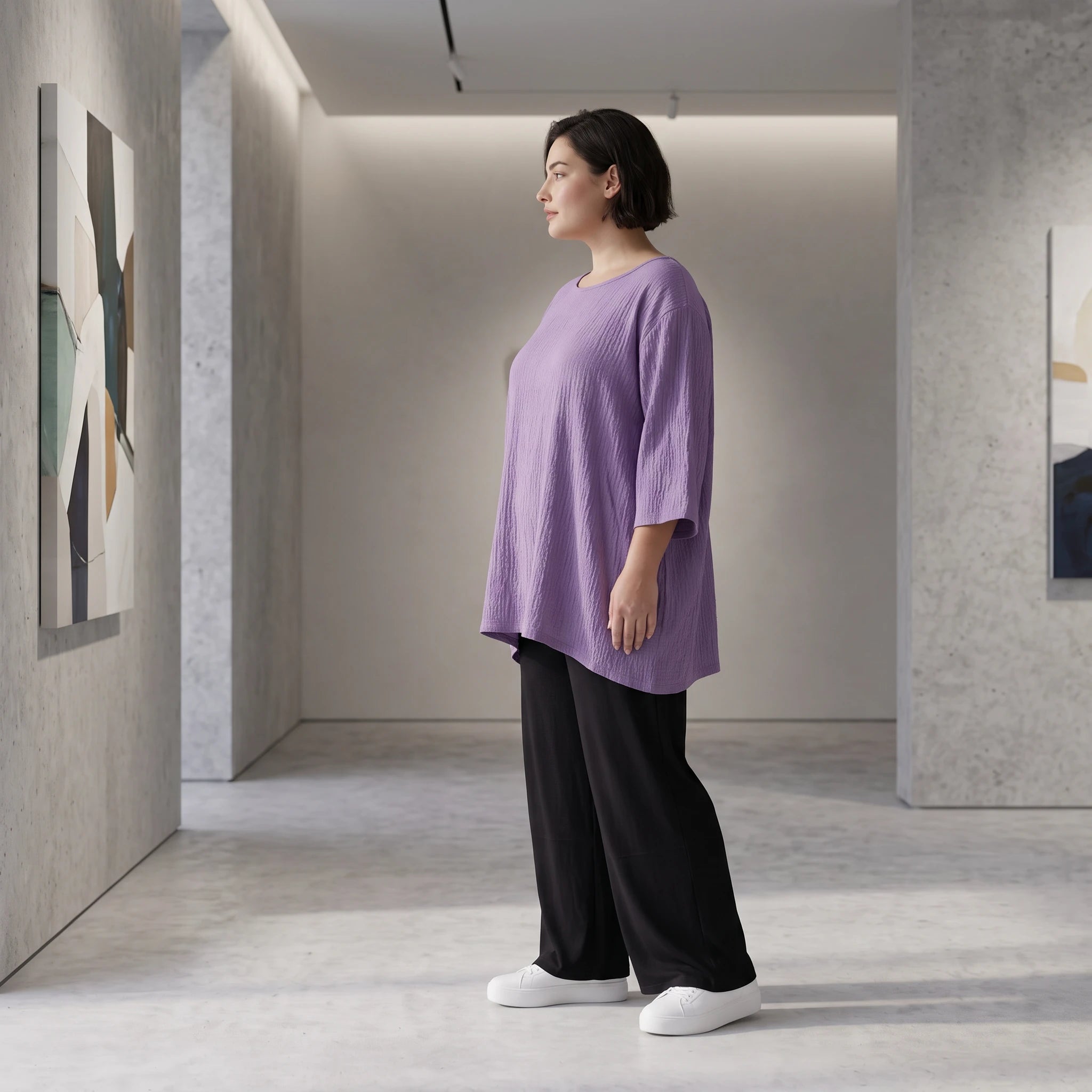 Damen Shirt Avantgarde Viskose Lila, A-Linie, Seitentaschen, Oversize große Größen – AKH Fashion