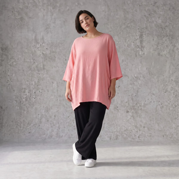 Damen Shirt Avantgarde Viskose Rosa, A-Linie, 3/4-Arm, Seitentaschen, Oversize große Größen – AKH Fashion