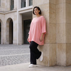 Damen Shirt Avantgarde Viskose Rosa, A-Linie, 3/4-Arm, Seitentaschen, Oversize große Größen – AKH Fashion