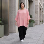 Damen Shirt Avantgarde Viskose Rosa, A-Linie, 3/4-Arm, Seitentaschen, Oversize große Größen – AKH Fashion