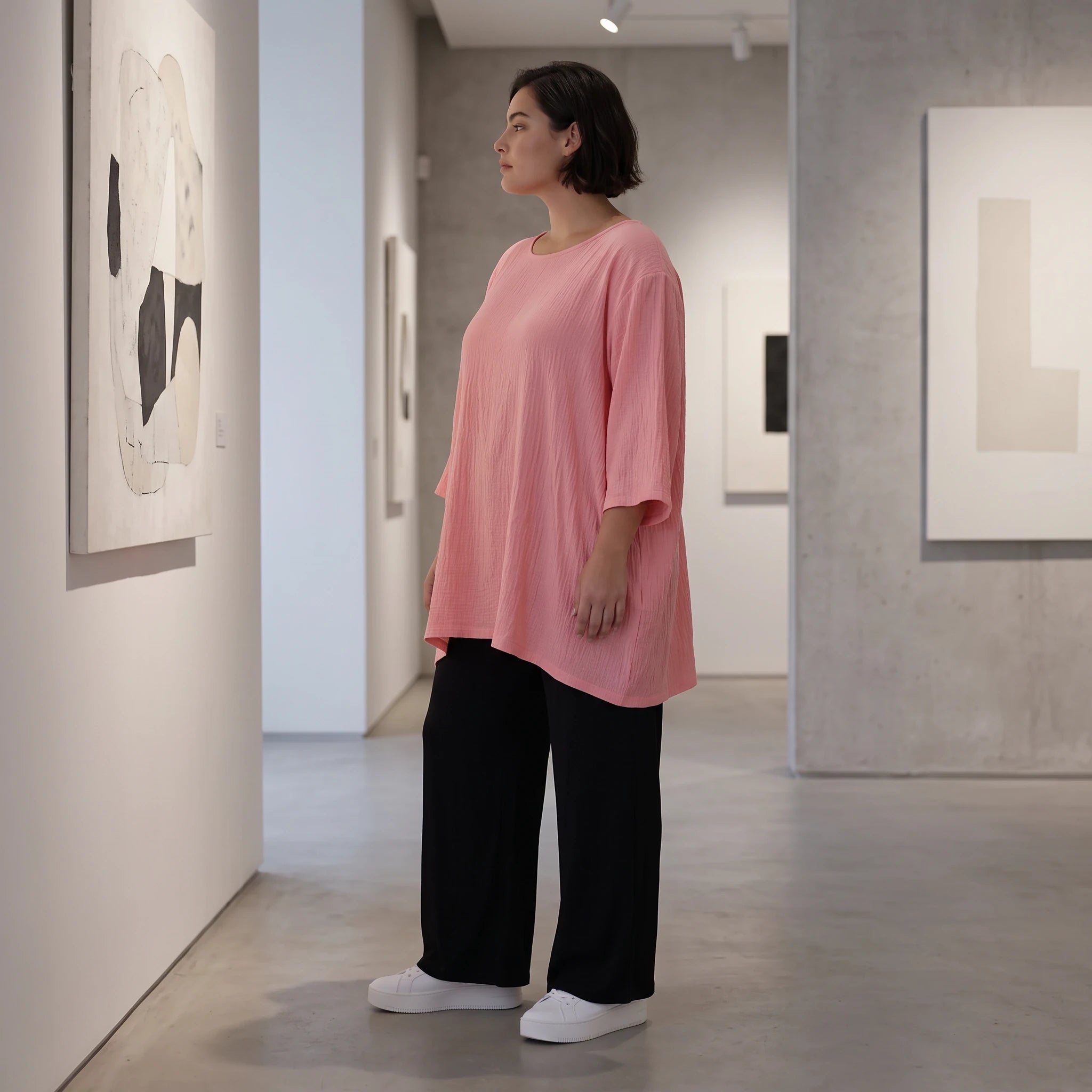 Damen Shirt Avantgarde Viskose Rosa, A-Linie, 3/4-Arm, Seitentaschen, Oversize große Größen – AKH Fashion