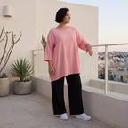 Damen Shirt Avantgarde Viskose Rosa, A-Linie, 3/4-Arm, Seitentaschen, Oversize große Größen – AKH Fashion