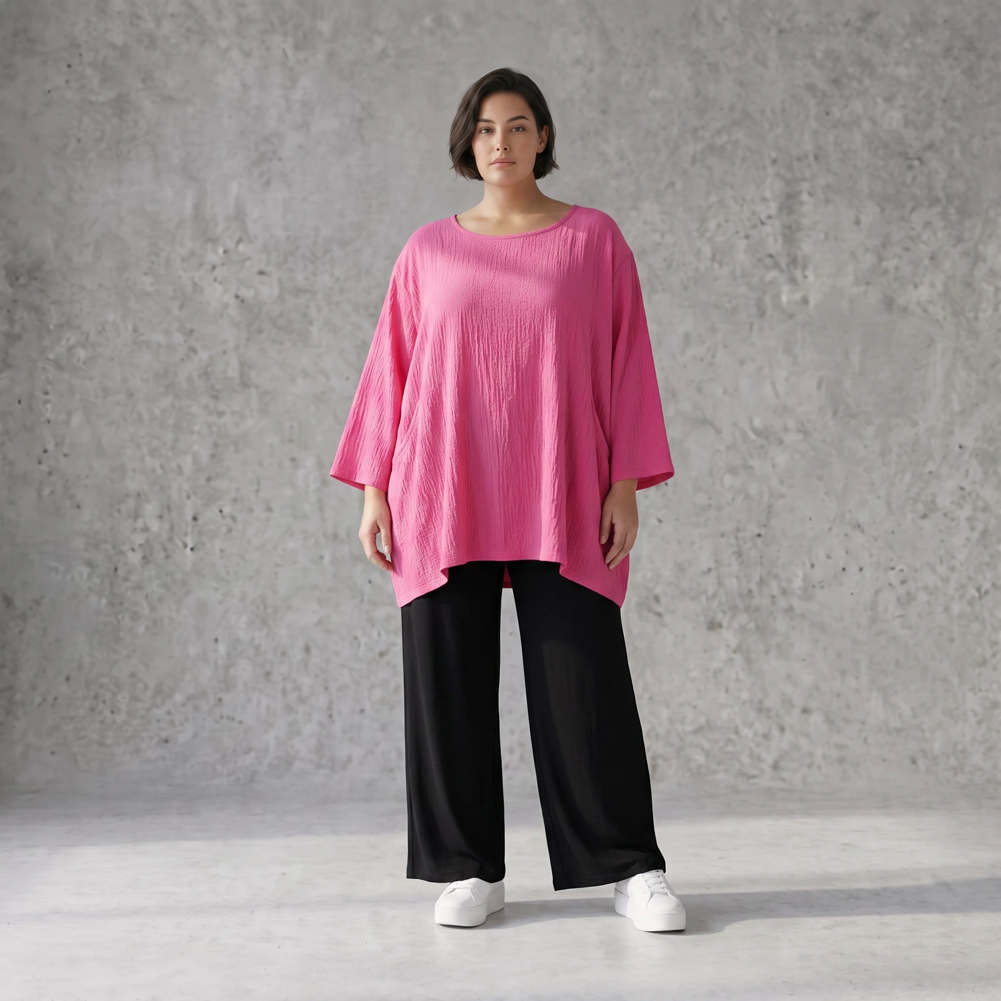 Damen Shirt Avantgarde Viskose Fuchsia, A-Linie, Seitentaschen, Oversize große Größen – AKH Fashion