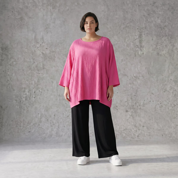 Damen Shirt Avantgarde Viskose Fuchsia, A-Linie, Seitentaschen, Oversize große Größen – AKH Fashion