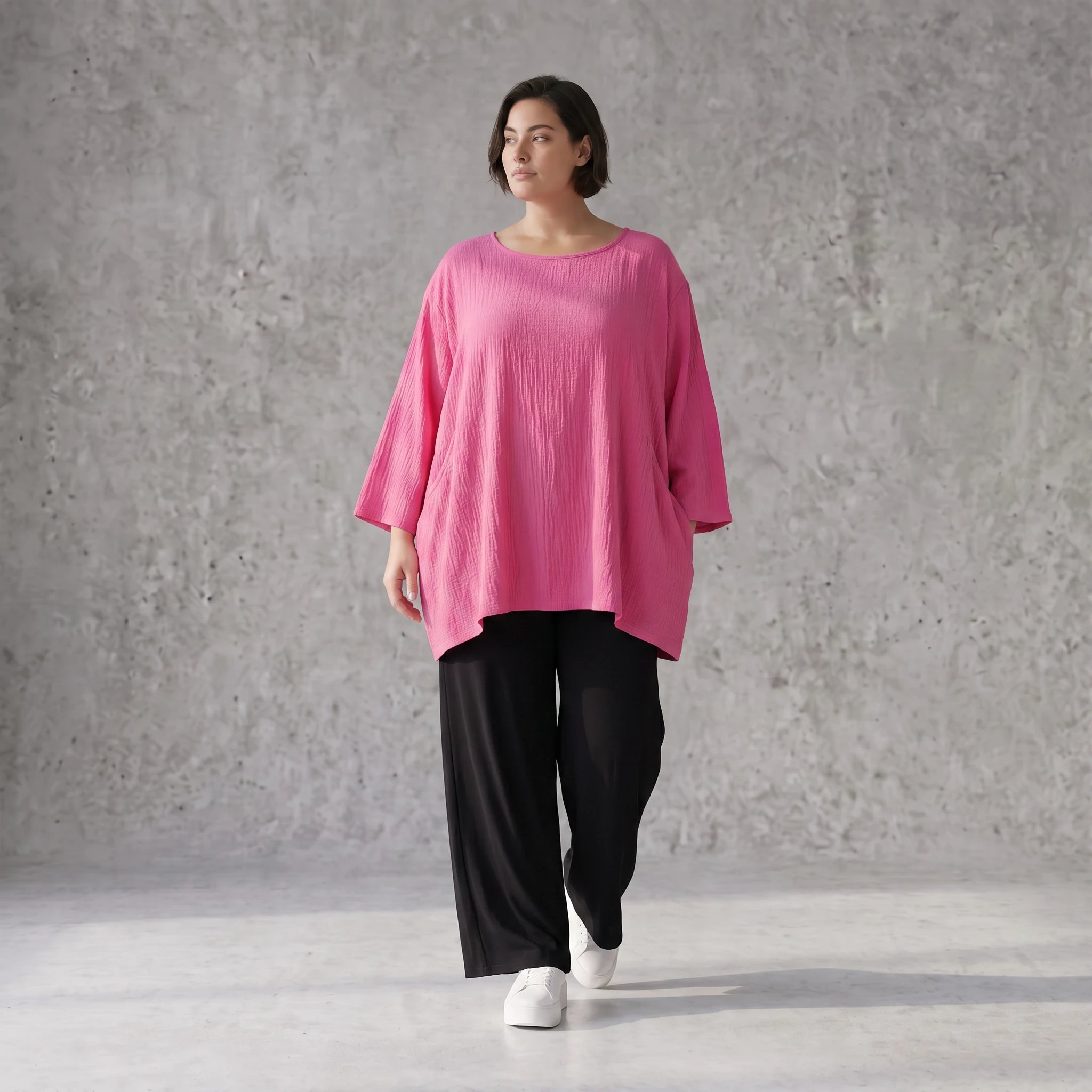 Damen Shirt Avantgarde Viskose Fuchsia, A-Linie, Seitentaschen, Oversize große Größen – AKH Fashion
