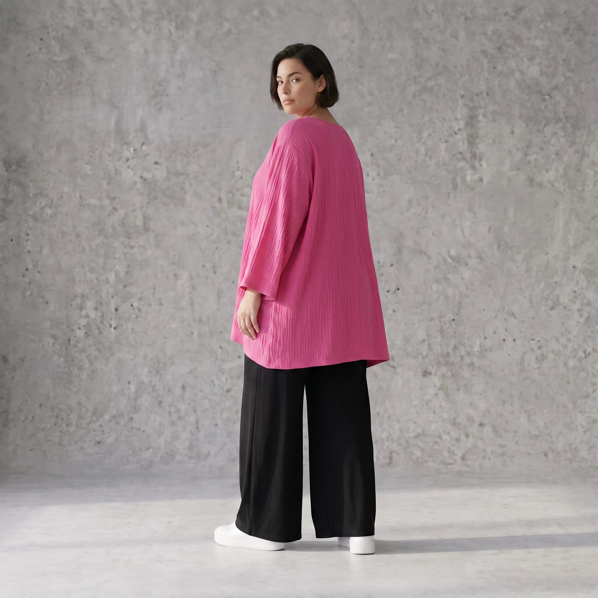 Damen Shirt Avantgarde Viskose Fuchsia, A-Linie, Seitentaschen, Oversize große Größen – AKH Fashion