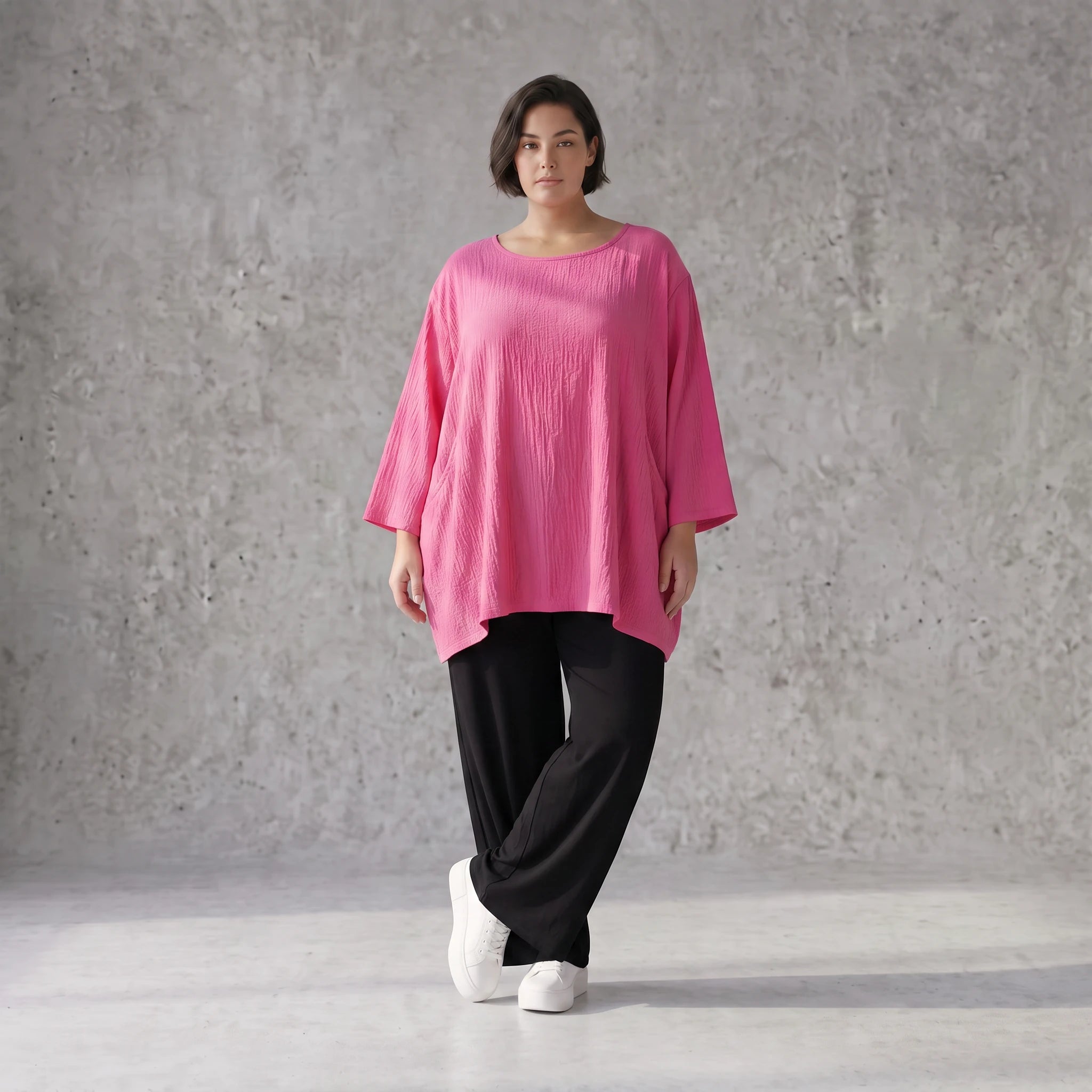 Damen Shirt Avantgarde Viskose Fuchsia, A-Linie, Seitentaschen, Oversize große Größen – AKH Fashion