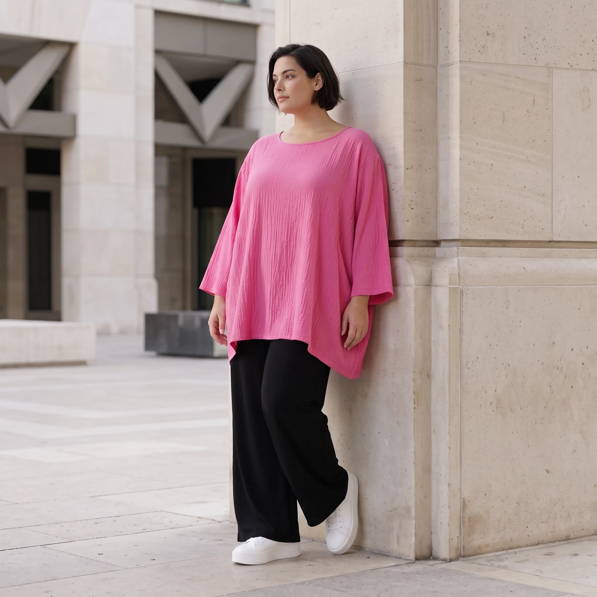 Damen Shirt Avantgarde Viskose Fuchsia, A-Linie, Seitentaschen, Oversize große Größen – AKH Fashion