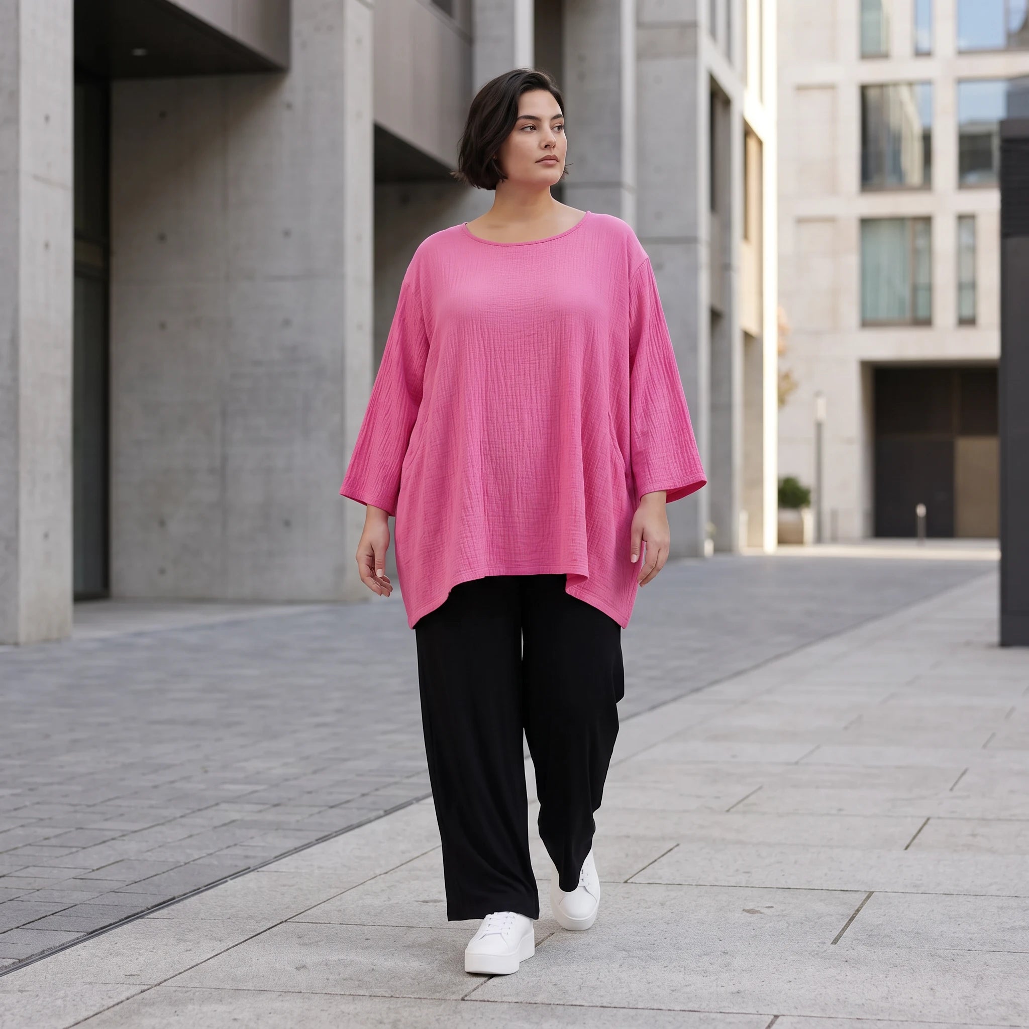 Damen Shirt Avantgarde Viskose Fuchsia, A-Linie, Seitentaschen, Oversize große Größen – AKH Fashion