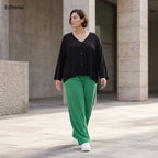 Damen Hose Avantgarde Viskose Grün, gerader Schnitt, Flügeltaschen, Oversize große Größen – AKH Fashion
