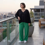 Damen Hose Avantgarde Viskose Grün, gerader Schnitt, Flügeltaschen, Oversize große Größen – AKH Fashion