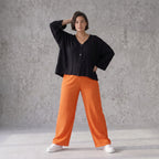 Damen Hose Avantgarde Viskose Orange, gerader Schnitt, Elastikbund, Oversize große Größen – AKH Fashion
