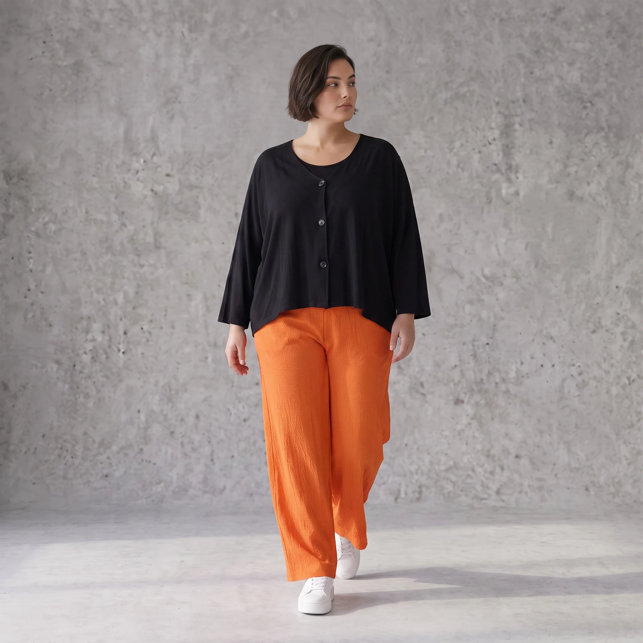 Damen Hose Avantgarde Viskose Orange, gerader Schnitt, Elastikbund, Oversize große Größen – AKH Fashion