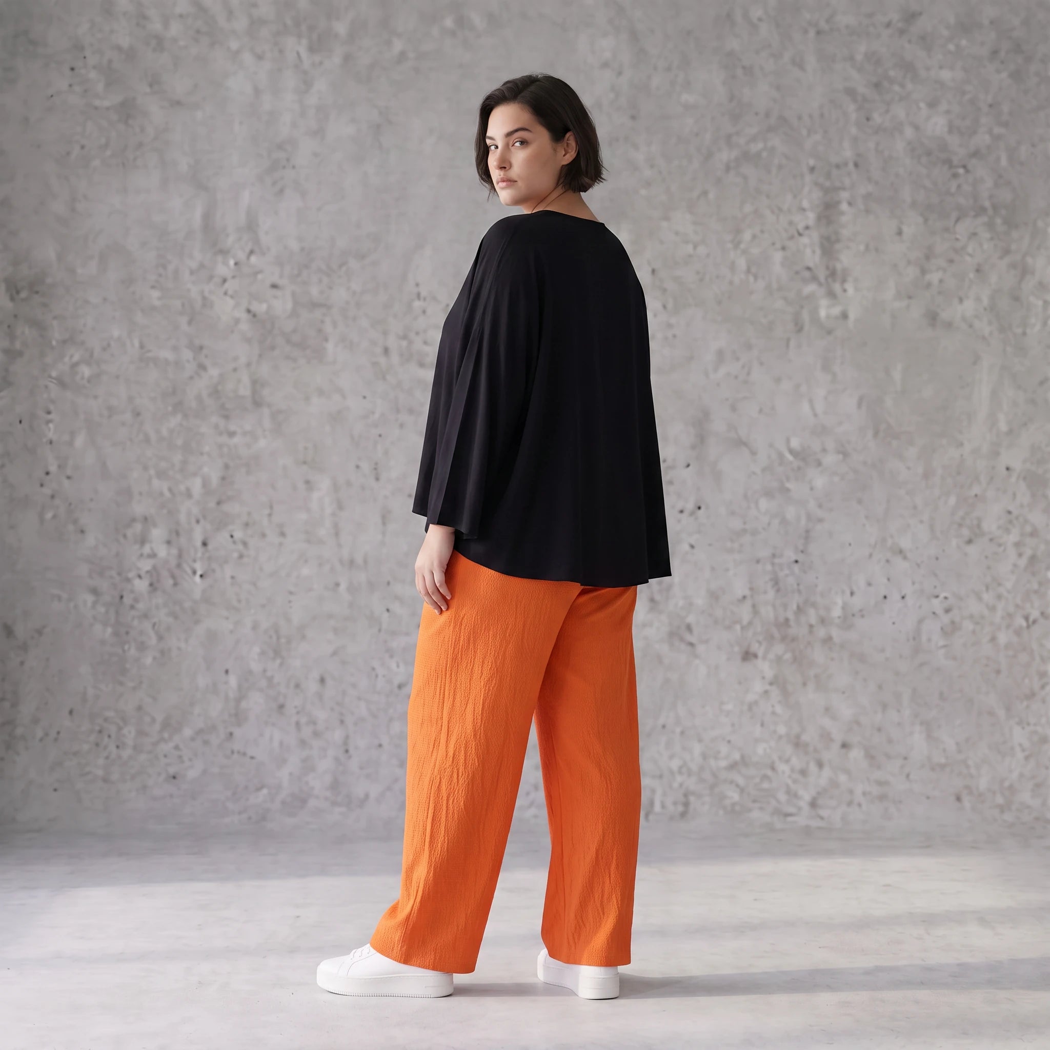 Damen Hose Avantgarde Viskose Orange, gerader Schnitt, Elastikbund, Oversize große Größen – AKH Fashion