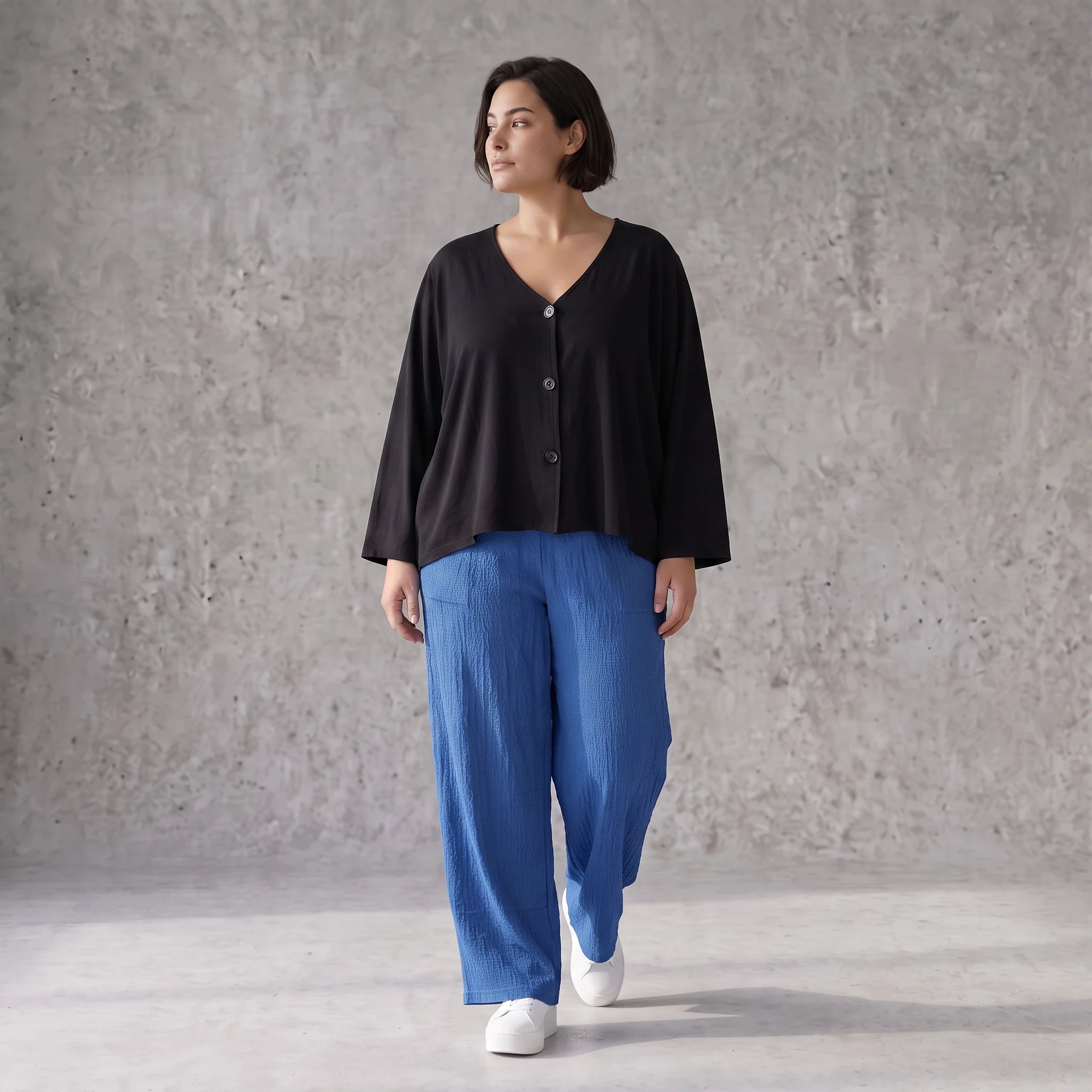 Damen Hose Avantgarde Viskose Royalblau, Elastikbund, Oversize große Größen – AKH Fashion