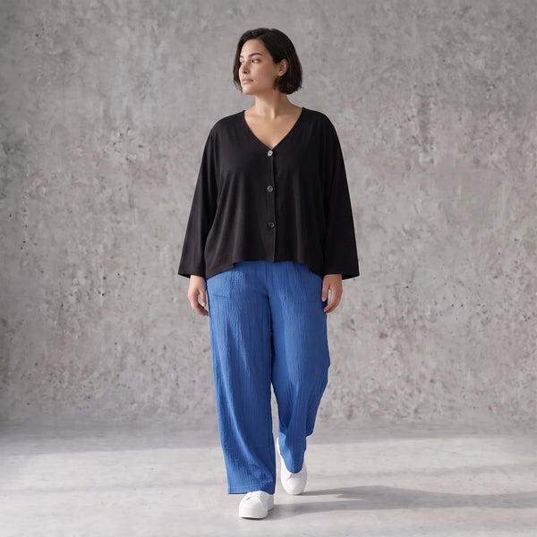 Damen Hose Avantgarde Viskose Royalblau, Elastikbund, Oversize große Größen – AKH Fashion