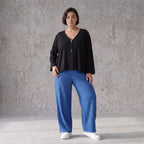 Damen Hose Avantgarde Viskose Royalblau, Elastikbund, Oversize große Größen – AKH Fashion