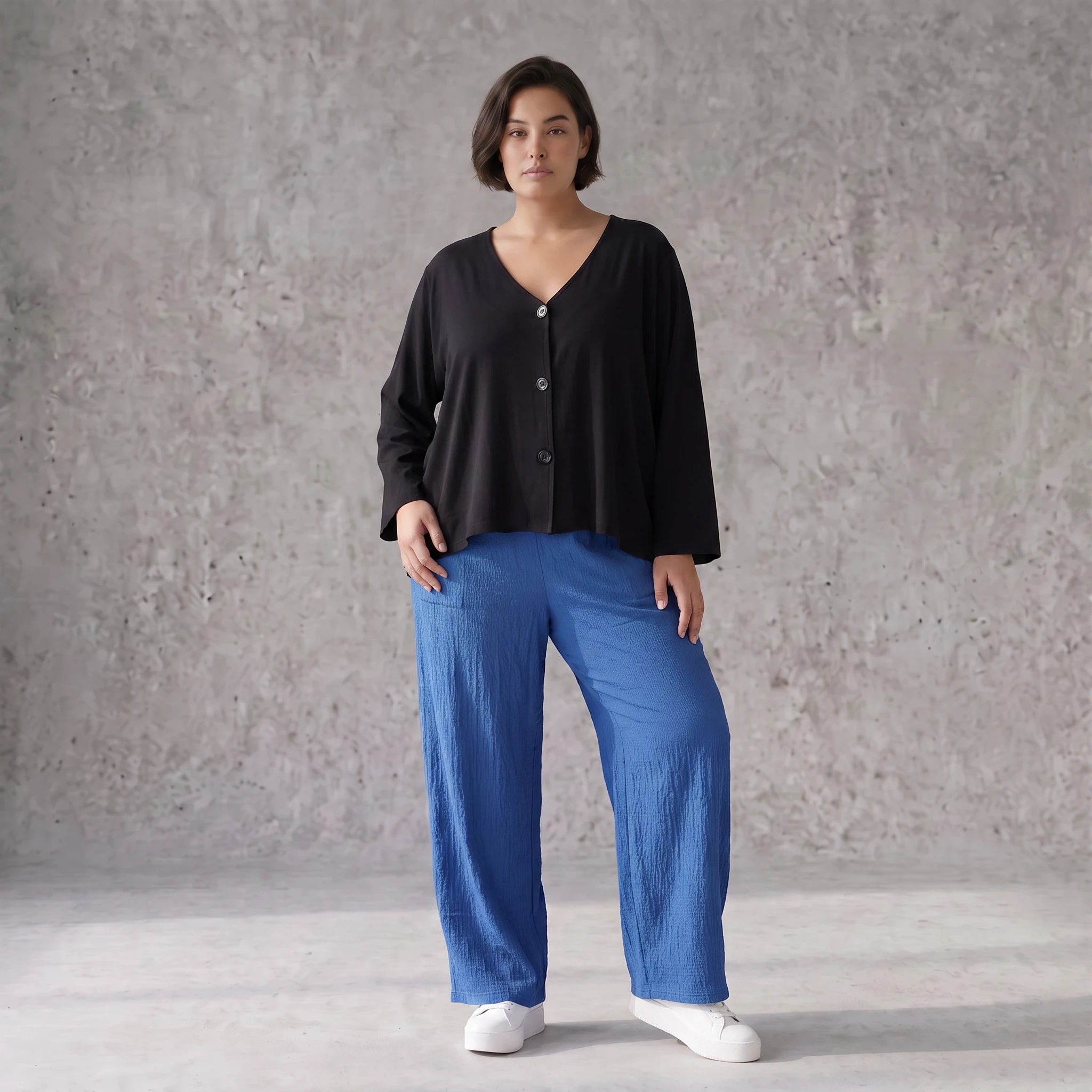 Damen Hose Avantgarde Viskose Royalblau, Elastikbund, Oversize große Größen – AKH Fashion
