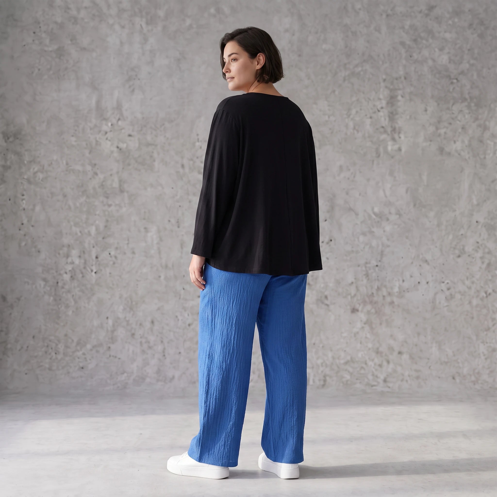 Damen Hose Avantgarde Viskose Royalblau, Elastikbund, Oversize große Größen – AKH Fashion