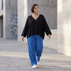 Damen Hose Avantgarde Viskose Royalblau, Elastikbund, Oversize große Größen – AKH Fashion