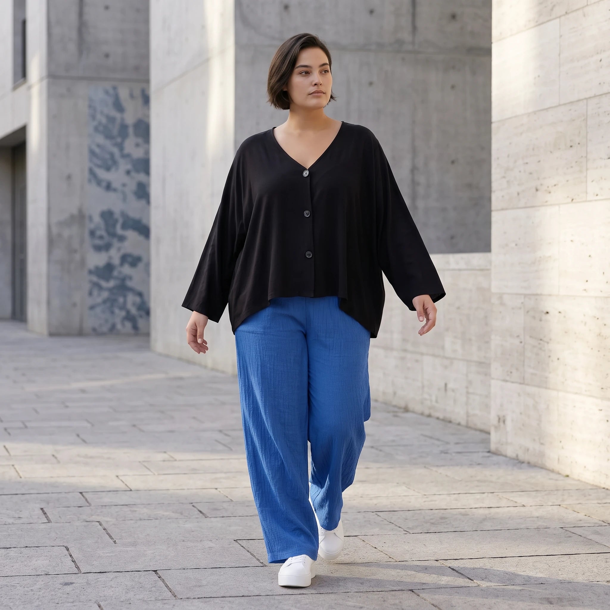 Damen Hose Avantgarde Viskose Royalblau, Elastikbund, Oversize große Größen – AKH Fashion